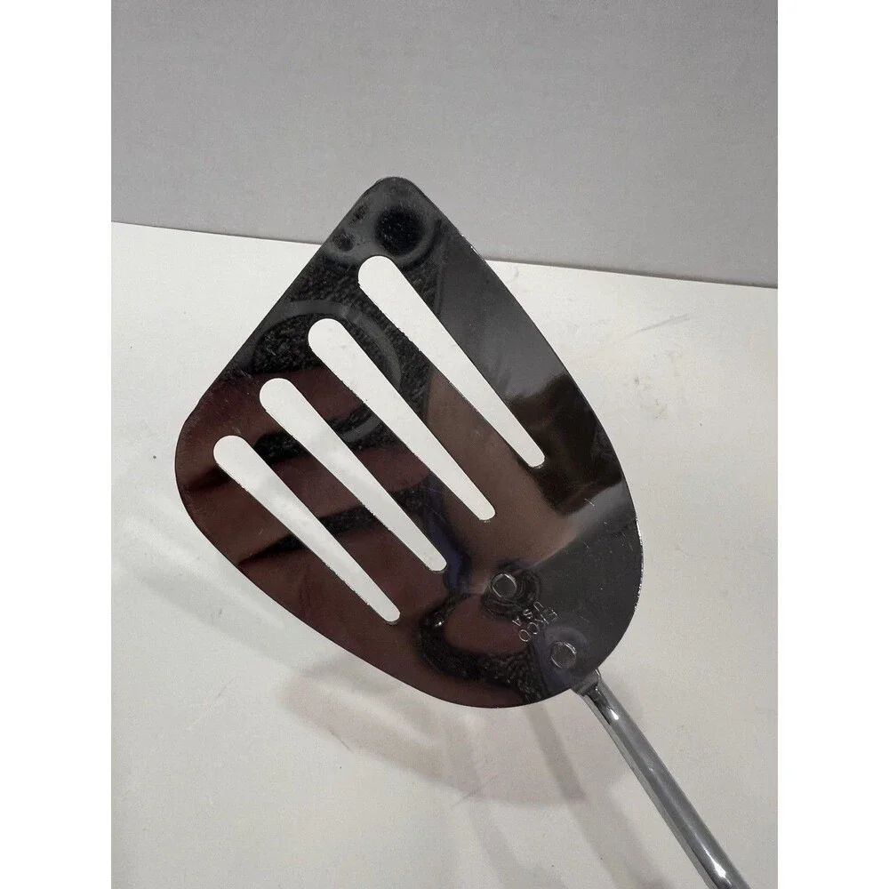 Vintage Ekco Angled Slotted Spatula Turner Beige Corncob Handle Melt Marks